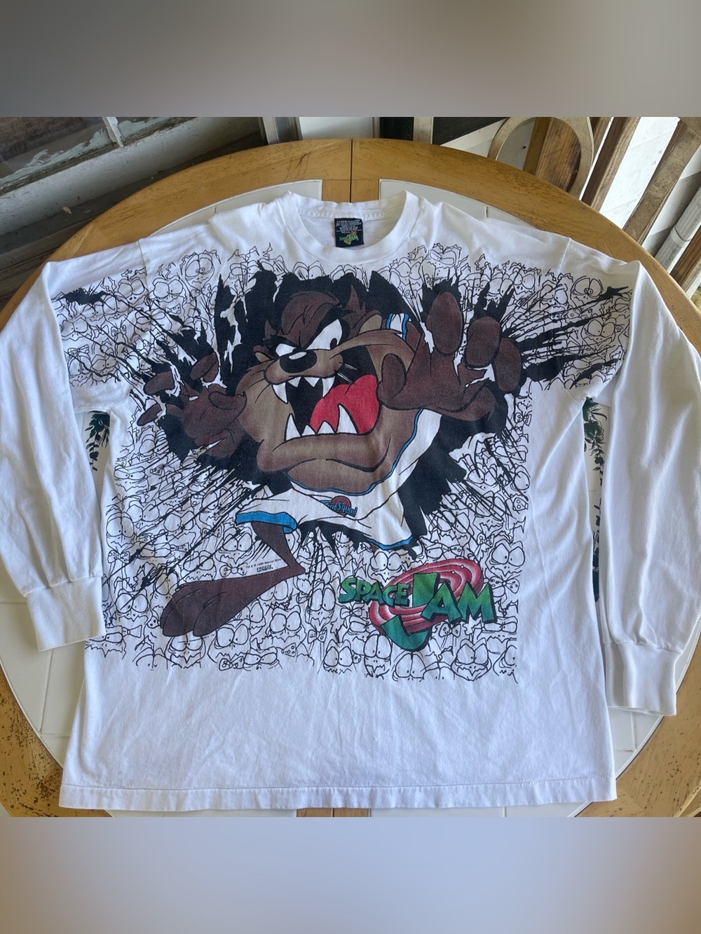 Vintage Space Jam Longsleeve Shirt XL Taz Devil AOP Looney Tunes 1996 Freeze 🔥